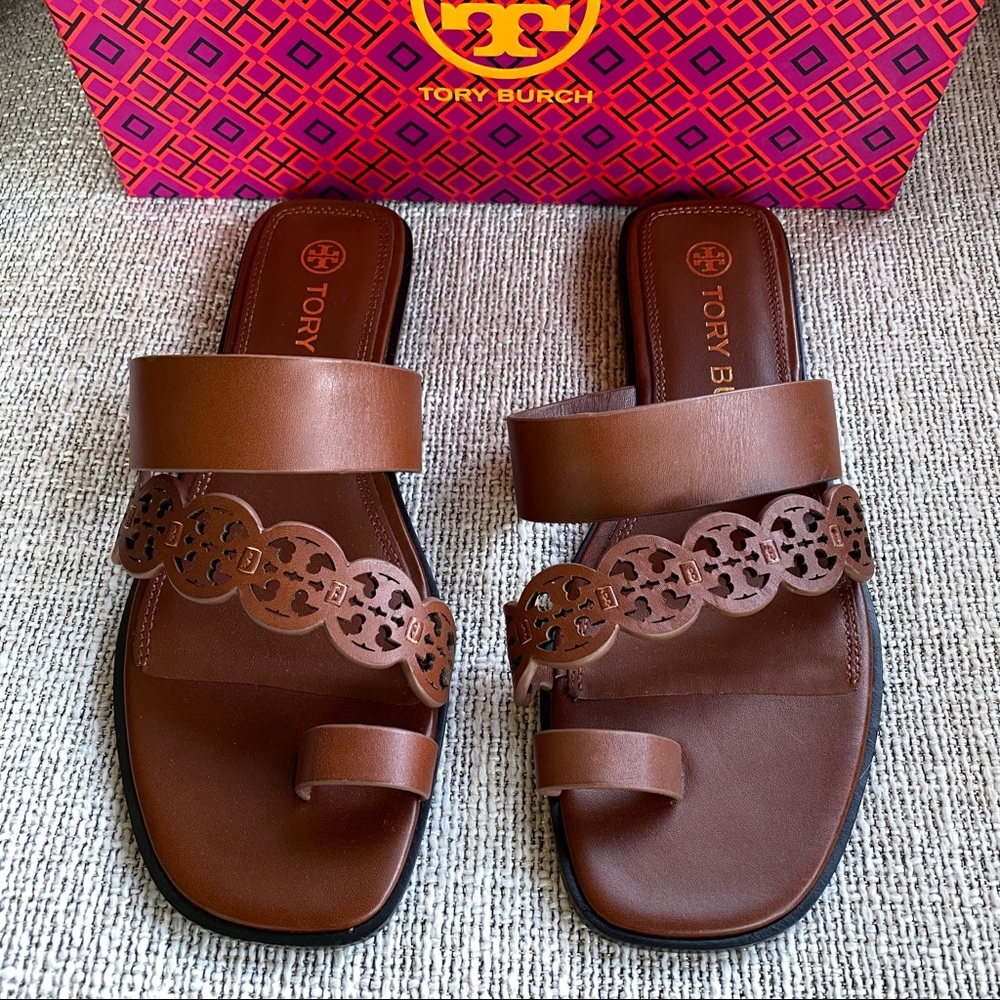 NEW SZ 9 TORY BURCH TINY MILLER TAN TOE SLIDES